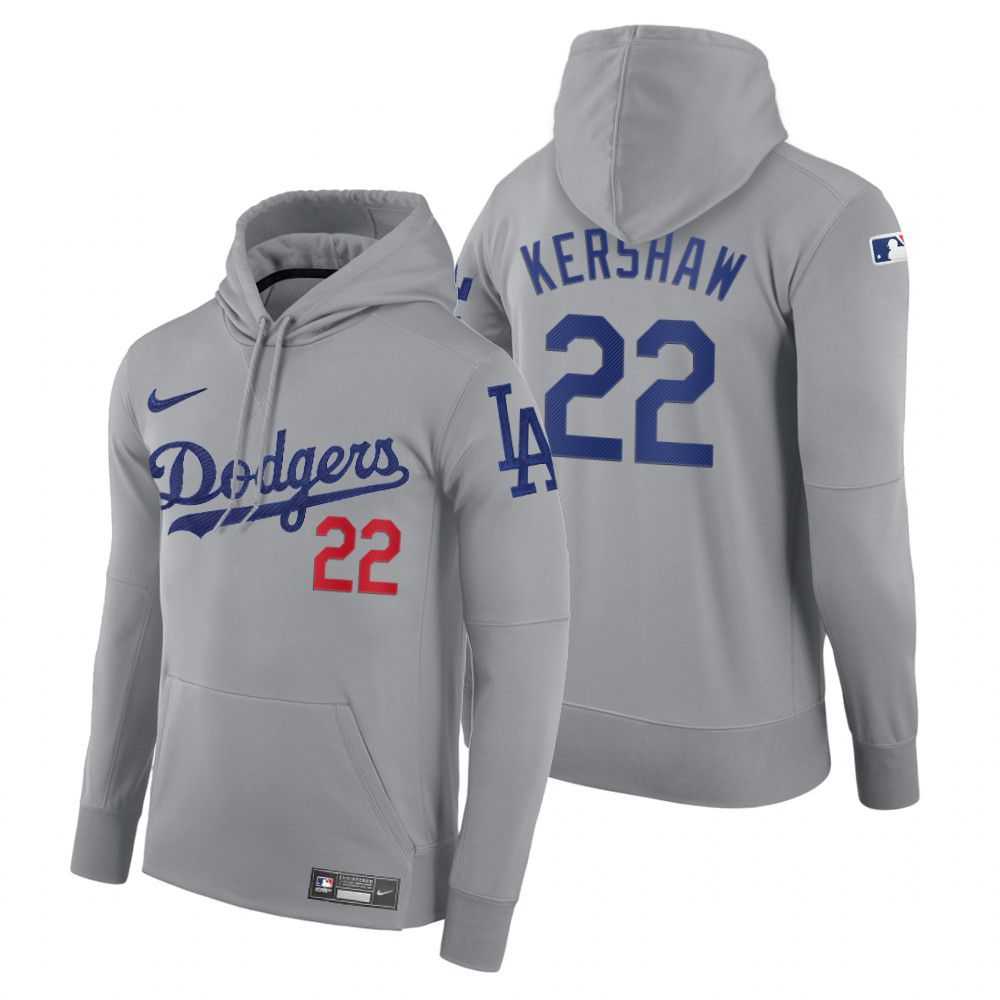 Men Los Angeles Dodgers 22 Kershaw gray road hoodie 2021 MLB Nike Jerseys
